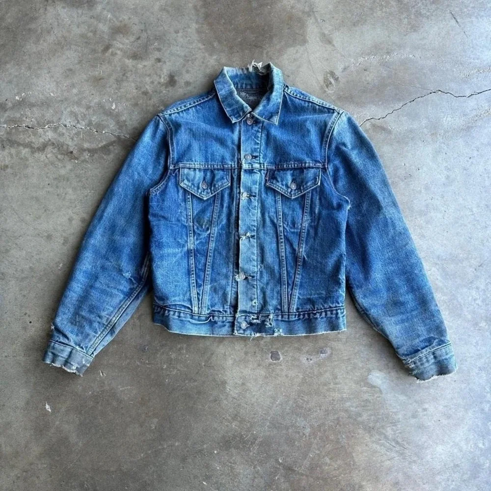 vintage 60s Levi's 557 Denim Jacket Type III Blanket Lined Distressed 525 Button